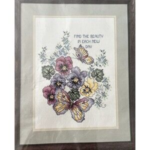 Janlynn Find the Beauty Pansies Butterflies Cross Stitch Kit 1990 #80-57 9x12